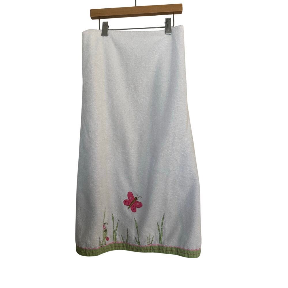 Pottery Barn Kids Towel Cotton Embroidered Butterfly White